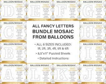 fancy all letter bundle, template mosaic from balloons, 1ft, 2ft, 3ft, 4ft, 5ft, 6ft, PDF, instant download