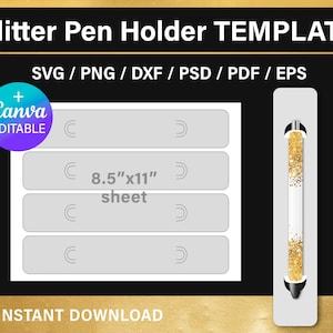 Modelo BLANK de suporte para caneta glitter, modelo de cartão de exibição de caneta glitter, embalagem de caneta, Canva, Cricut, svg, png, psd, download instantâneo
