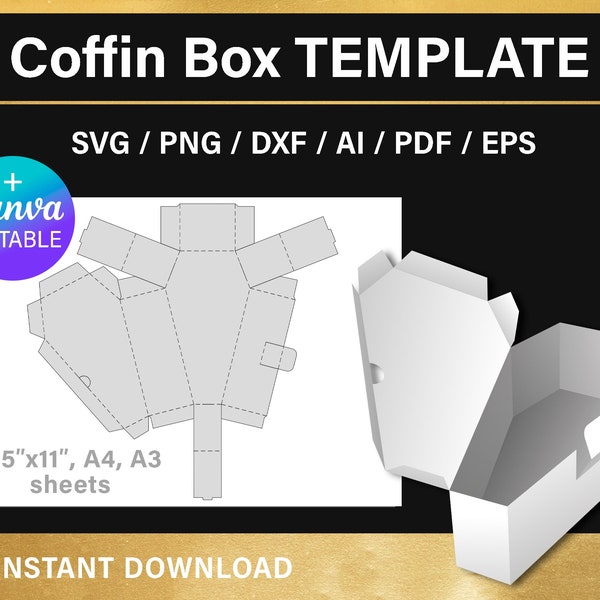 Coffin Box Template, BUNDLE, treat box, halloween party, DIY, candy box, Canva, svg, Cricut, 3 sizes, printable, instant download