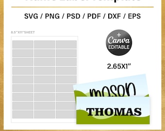 Modèle d'étiquette nom, 2,65 x 1'', modèle vierge d'étiquette d'école, étiquette de la rentrée, étiquette au crayon, svg, Cricut, png, toile, glisser-déposer