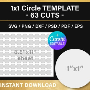 1x1 inches circle, BLANK template, round sticker template, multipurpose labels, DIY, Canva, Cricut, svg, png, psd, instant download