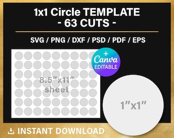 Círculo de 1x1 polegadas, modelo em branco, modelo de adesivo redondo, etiquetas multiuso, DIY, Canva, Cricut, svg, png, psd, download instantâneo