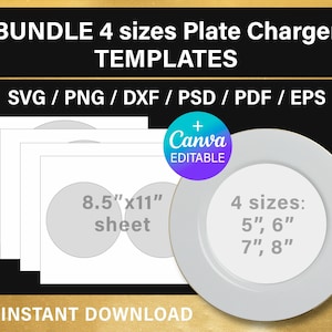 bundle, plate charger template, plate charger insert, BLANK template, round charger template, sublimation, Canva, Cricut, instant download