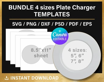 paquete, plantilla de cargador de placa, inserto de cargador de placa, plantilla EN BLANCO, plantilla de cargador redondo, sublimación, Canva, Cricut, descarga instantánea