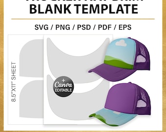 Trucker Hat Brim Blank Template Bundle: - DIY - Canva - Sublimation - Editable (Instant Download)