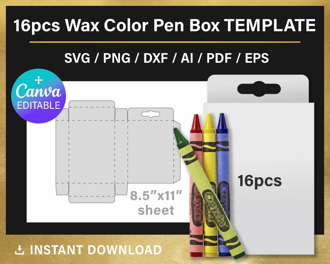 16 Wax Color Pen Gift Box BLANK Template, DIY, 16 Crayon Box, Mini 16 Wax Color Pen Gift Box BLANK Template, DIY, 16 Crayon Box, Mini