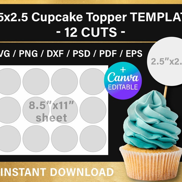 Blank cupcake toppers template, 2.5x2.5 inches, Circle Layered labels, round sticker, for DIY decorations, svg, png, psd, instant download