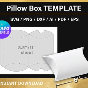 Pillow Box Blank Template, 6 inches, DIY, gift box template, party favors box, png, Canva, svg, Cricut, printable, instant download