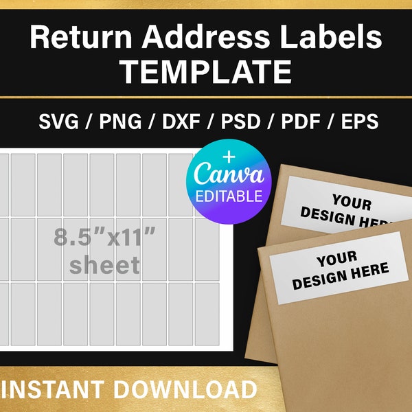 Adressetiketten für Rücksendeadressen, 2,6" x 1", Standard-Adressvorlage, DIY, leere Vorlage, SVG, Schnittdatei, Canva, Cricut, Silhouette, direkter Download