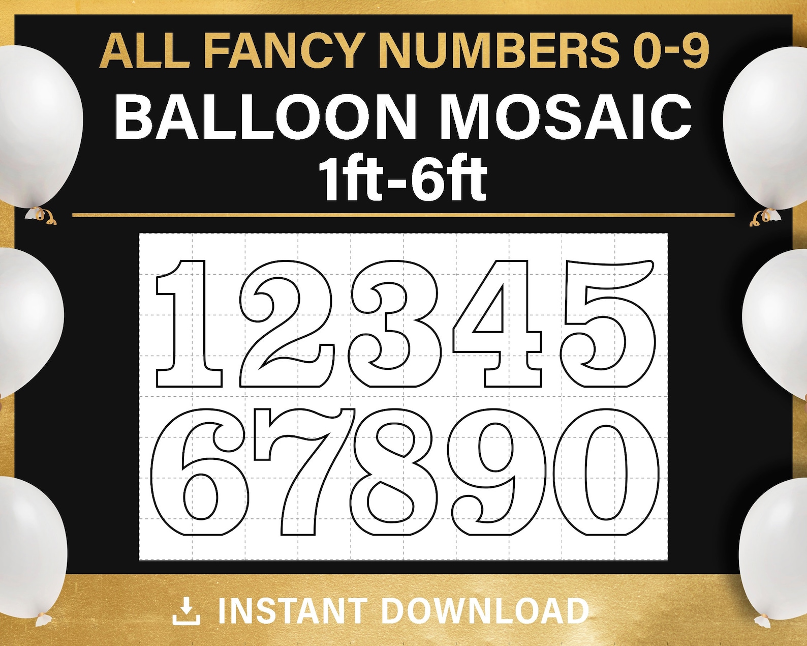 Fancy Numbers, BUNDLE, Mosaic From Balloons, Tall Number Template, 1ft ...