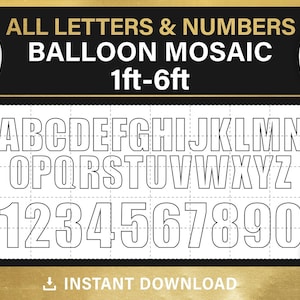 letters and numbers mosaic frame template from balloons, BIG BUNDLE, 1ft, 2ft, 3ft, 4ft, 5ft, 6ft, all sizes, PDF, instant download