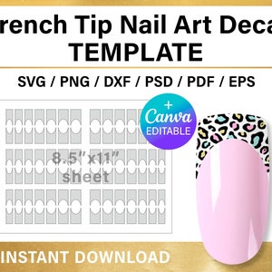 Modello VUOTO per unghie con punta francese, decalcomania per nail art, involucro personalizzato, modello per unghie SVG, png, CANVA, Cricut, stampabile, download immediato