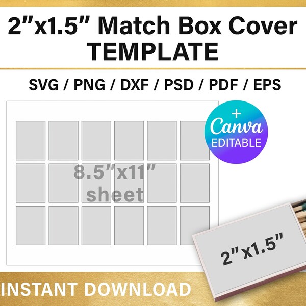 Match box label template, match box cover, match box stickers, BLANK template, matchbox, png, Canva, svg, Cricut, instant download