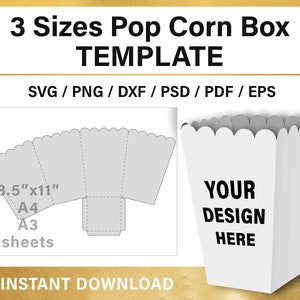 Popcorn Box Blank Template BUNDLE Scallop Popcorn Box DIY Etsy
