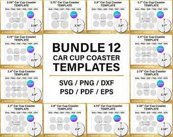 car cup coaster BLANK template, car coaster svg, sublimation, geode car coaster, BIG BUNDLE, Cricut, Canva, instant download