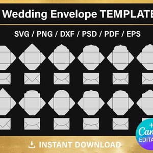 12 Hochzeitsumschläge Blanko-Vorlagen A7 für 13x18 Einladung, BUNDLE, svg, pdf, DIY, Canva, Cricut, Gliederung, printable, sofort-Download