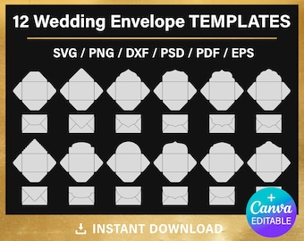 12 Wedding Envelope Blank Templates A7 for 5x7 Invitation, BUNDLE, svg, pdf, DIY, Canva, Cricut, outline, printable, instant download