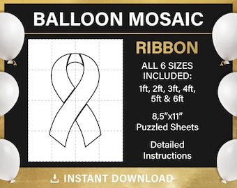 Pink ribbon mosaic from balloon template, awareness Ribbon, mosaic from balloons, tall, 1ft, 2ft, 3ft, 4ft, 5ft, 6ft, instant download