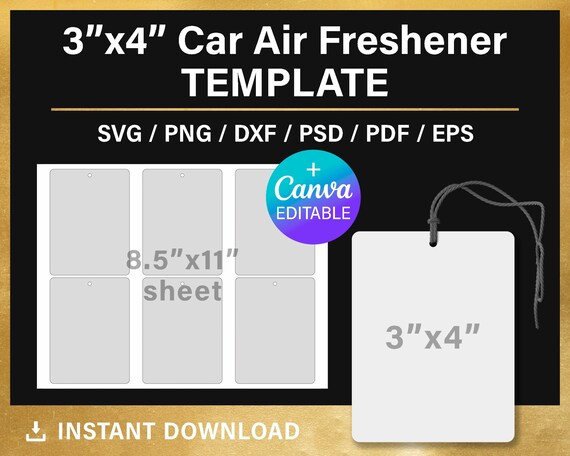 Car Air Freshener, BLANK Template for Sublimation, 3x4, Svg, Png, Psd,  Canva, Cricut, Cut Files, Instant Download 