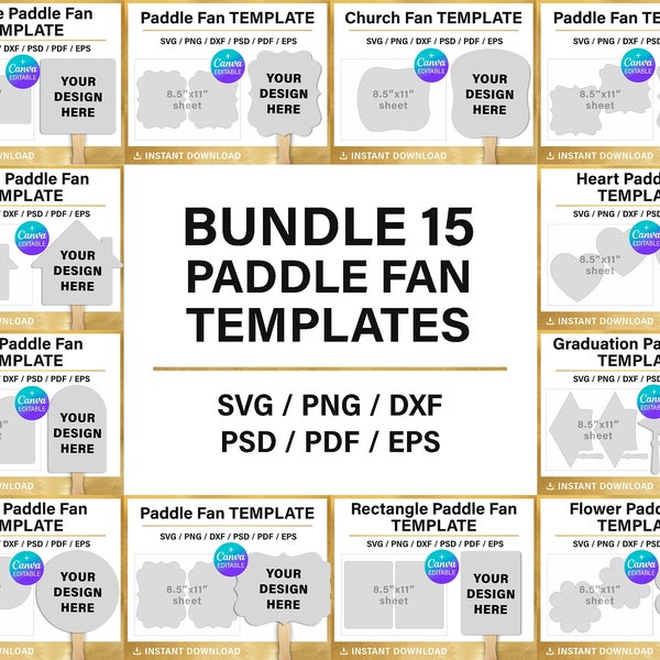 paddle fan BUNDLE blank template, wedding fan, church, circle, set, DIY, Canva, Cricut, svg, png, psd, instant download