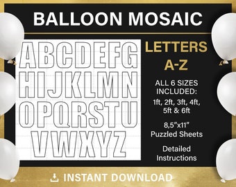 pakiet, szablon mozaiki wszystkie litery z balonów, ramka na balon, 1 stopa, 2 stopy, 3 stopy, 4 stopy, 5 stóp, 6 stóp, wszystkie rozmiary, PDF, natychmiastowe pobranie