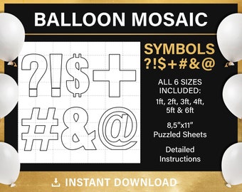 mosaico de globos, símbolos, PAQUETE, signo de interrogación, más, hashtag, dólar, signo comercial, !, &, ?, +, #, @, todos los tamaños, PDF, descarga instantánea