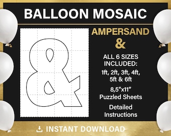 Ampersand mosaic from balloons, &, tall, mosaic symbols, gender reveal, 1ft, 2ft, 3ft, 4ft, 5ft, 6ft, all sizes, PDF, instant download