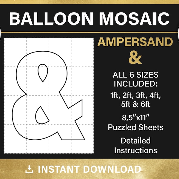 Ampersand mosaic from balloons, &, tall, mosaic symbols, gender reveal, 1ft, 2ft, 3ft, 4ft, 5ft, 6ft, all sizes, PDF, instant download