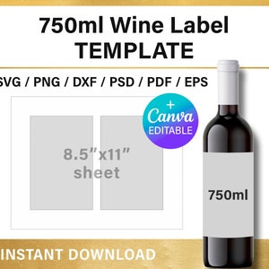 Wine Bottle Label BLANK template, 4&quot;W x 5&quot;H, 750 ml, DIY, Canva, Cricut, Silhouette, Photoshop, svg, png, psd, instant download