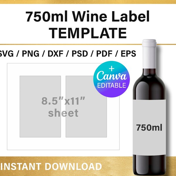 Wine Bottle Label BLANK template, 4"W x 5"H, 750 ml, DIY, Canva, Cricut, Silhouette, Photoshop, svg, png, psd, instant download