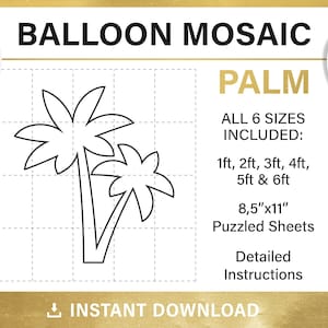 Palmboommozaïek van ballonnen, doe-het-zelf, dino-thema ballondecor, ballonsjabloon mozaïek frame, hoge stencils, pdf, instant download