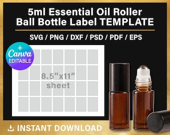 5ml Essential Oil Roller Ball bottle label, BLANK template, brand cosmetic label, svg, png, Cricut, Silhouette, Canva, Instant Download