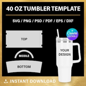 40oz tumbler BLANK template for sublimation, 40 oz tumbler, Full Wrap, DIY, Canva, Cricut, Photoshop, svg, png, Instant Download