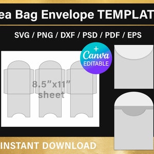 ティーバッグ封筒テンプレート、空白、シードパケットテンプレート、SVG、dxf、png、psd、カットファイル、Cricut、Canva、印刷可能、即時ダウンロード