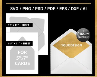Modello per busta + modello vuoto per fodera, BUNDLE, 5x7 pollici, svg, dxf, png, file di taglio, Cricut, Canva, stampabile, download immediato