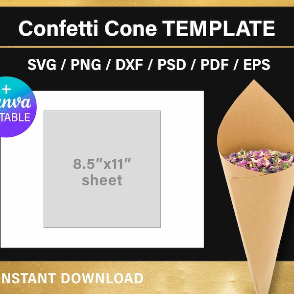 Confetti cone BLANK template, DIY custom cones for wedding confetti, 16x16 cm, png, svg, Canva, Cricut, cut file, instant download