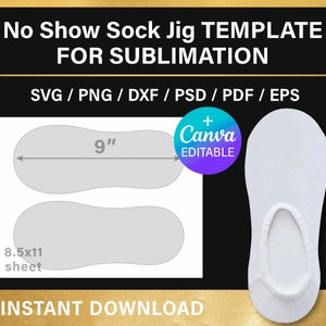 Sock Jig template, svg, for sublimation, no show sock jig template, 9 inches, Canva, Cricut, png, psd, instant download