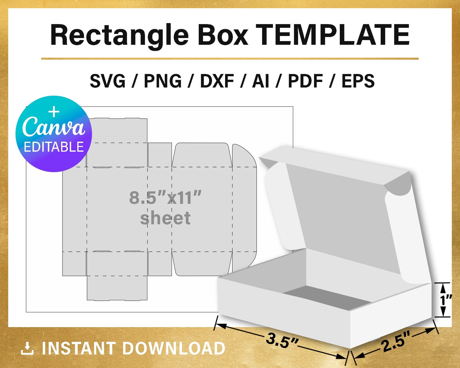 Rectangle Box Template, DIY, Shipping Box, BLANK Template, Classic Box ...