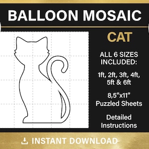 Cat, mosaic from balloons, DIY, halloween crafts, black cat, halloween mosaic balloon template, balloon decor, pdf, instant download