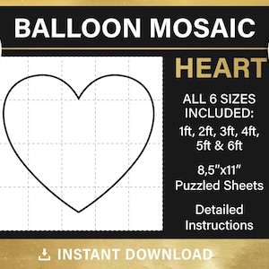 Mosaico de coração de balões, faça você mesmo, decoração de balão, coração dos namorados, modelo de balão com moldura de mosaico, estênceis altos, download instantâneo