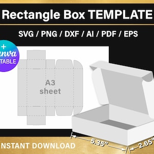 Modello di scatola rettangolare, fai da te, scatola di spedizione, modello BLANK, scatola classica, scatola semplice, png, Canva, svg, Cricut, stampabile, download istantaneo
