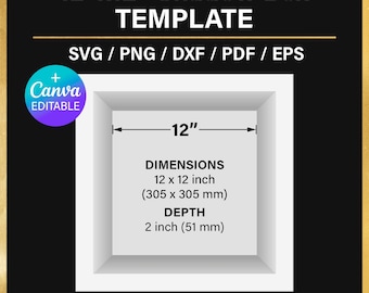 Shadow box template, square light box frame, 3D, cardstock shadow box frame blank template, svg, 12x12, Cricut, Silhouette, Instant Download