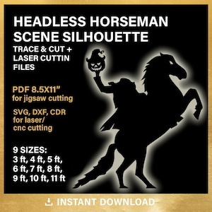 Headless Horseman Scene Silhouette Template, Halloween Lawn Decor, DIY, life size, stencils, pdf, trace & cut, yard decor, instant download