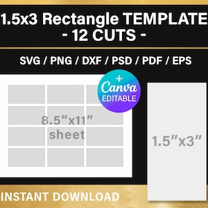 1.5x3 inches rectangle, BLANK template, sticker template, multipurpose labels, DIY, planner, Canva, Cricut, png, psd, instant download