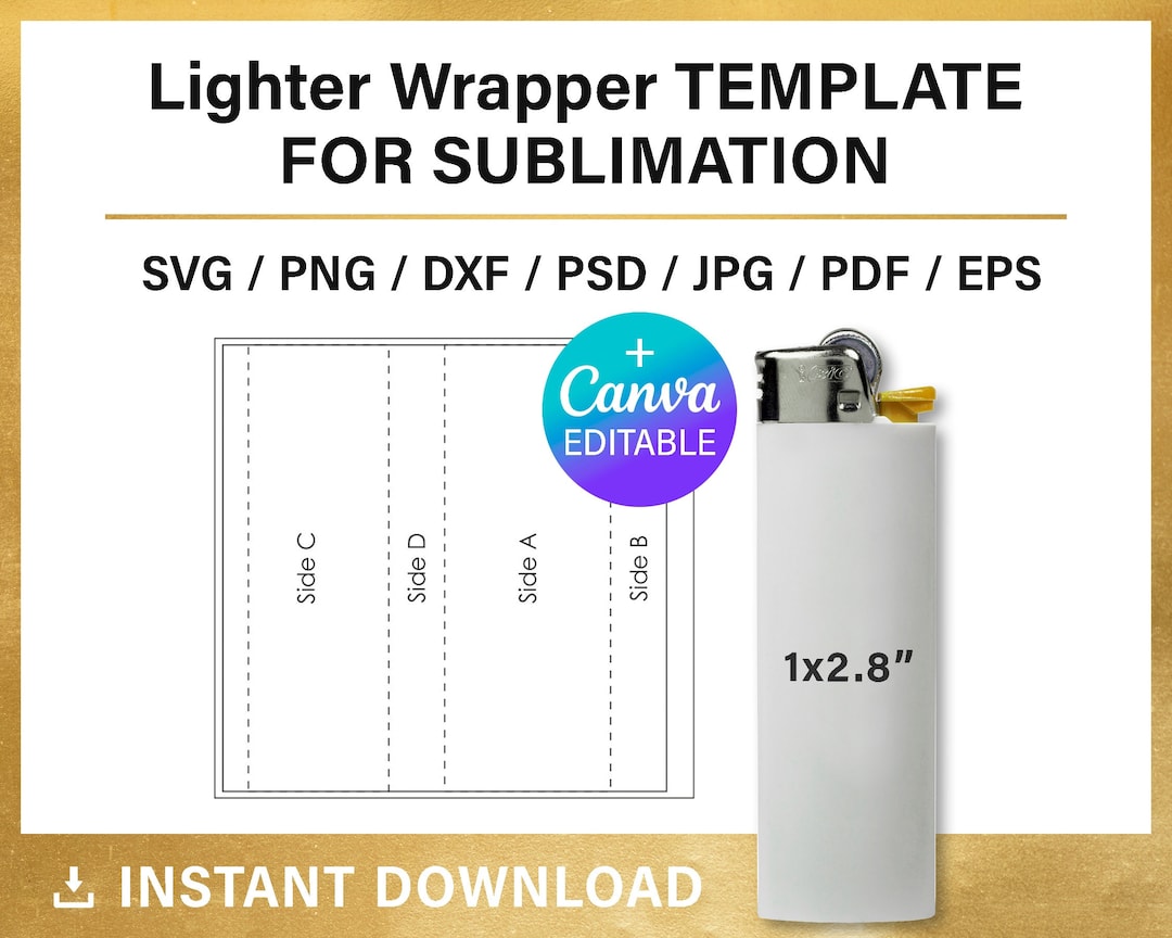 Full Wrap Lighter BLANK Template for Sublimation, DIY, Lighter Wrapper Template, Canva, Cricut