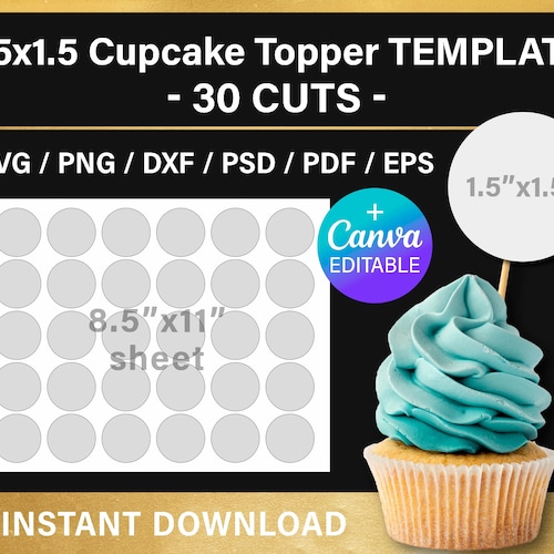 Blank Cupcake Toppers Template 1.75x1.75 Inches Circle - Etsy
