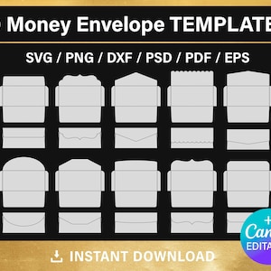 10 geld envelop sjablonen, blanco, BUNDEL, cadeau-envelop, svg, pdf, bestand knippen, DIY, Cricut, overzicht, Canva, afdrukbaar, instant download