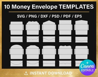 10 money envelope templates, blank, BUNDLE, gift envelope, svg, pdf, cut file, DIY, Cricut, outline, Canva, printable, instant download