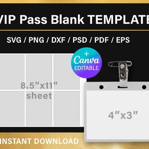 VIP pass badge BLANK template, all access pass, vip Badge, DIY, name card, party decorations, Canva, svg, png, psd, pdf, instant download