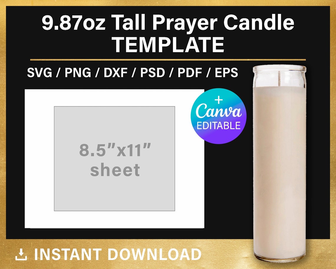 Tall Prayer Candle Template, DIY, Canva, Saint Candle, BLANK Template